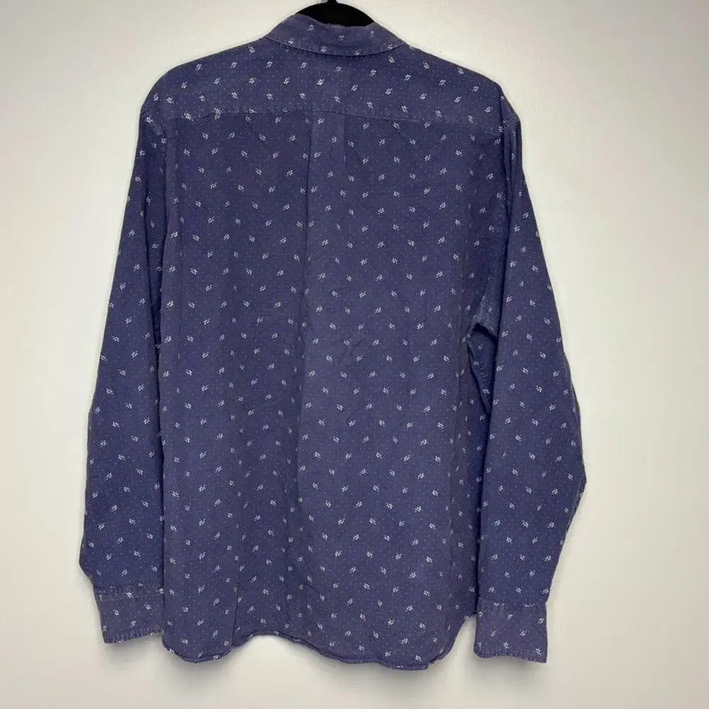 J. Crew Classic Stretch Cotton Navy‎ Floral Button Up Dress Shirt Mens Sz XL